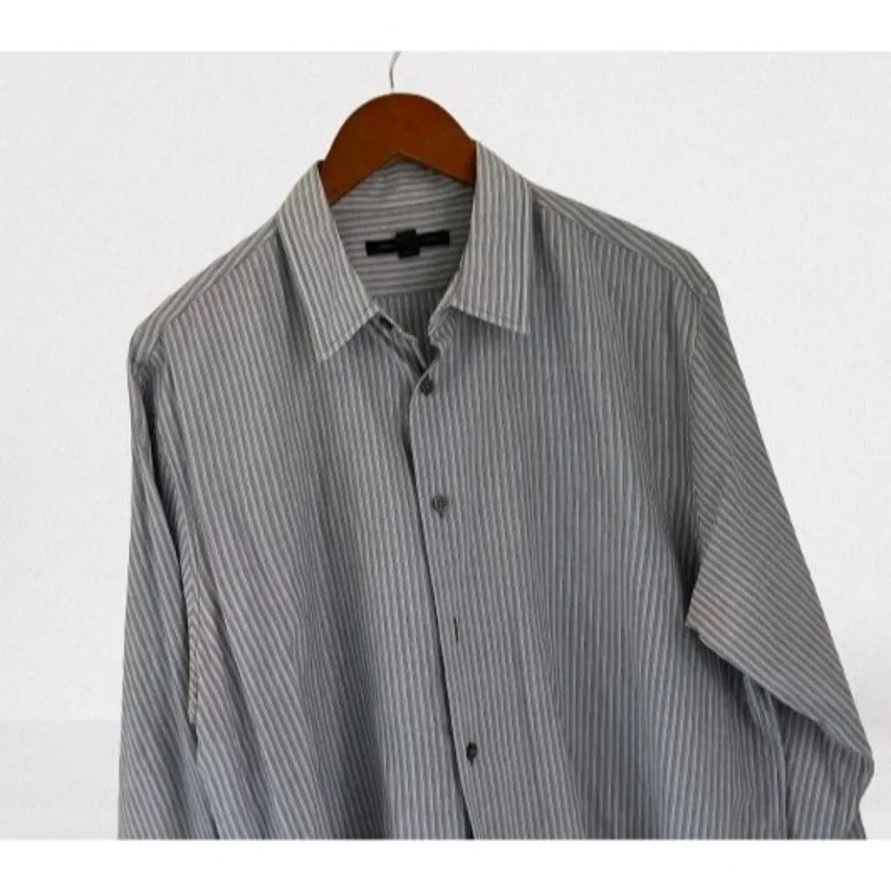 John Varvatos Shirt Button-Down Cotton Gray Lavender Stripes Long Sleeve Size La
